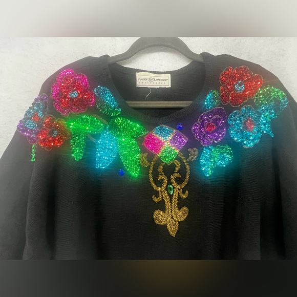OS Vtg 80s Rainbow Sequin Batwing Oversized Pride Sweater Maggie Lawrence C19 - Picture 3 of 10